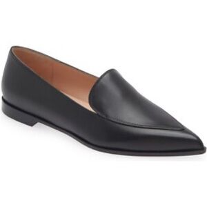 Gianvito Rossi Perry Pointed toe Black leather Loafer flat Sz38.5 MSRP:$786